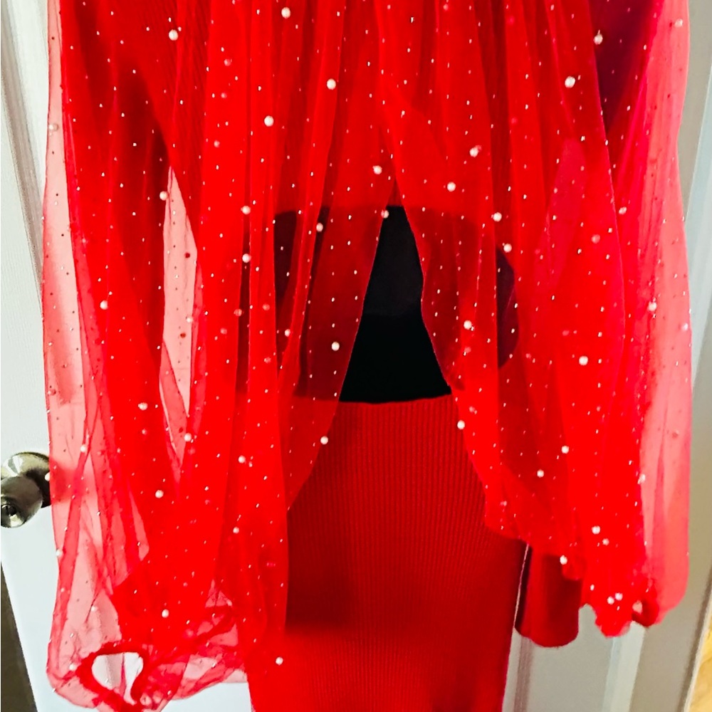 Red turtleneck dress set size large sweater dress - Picture 2 of 4